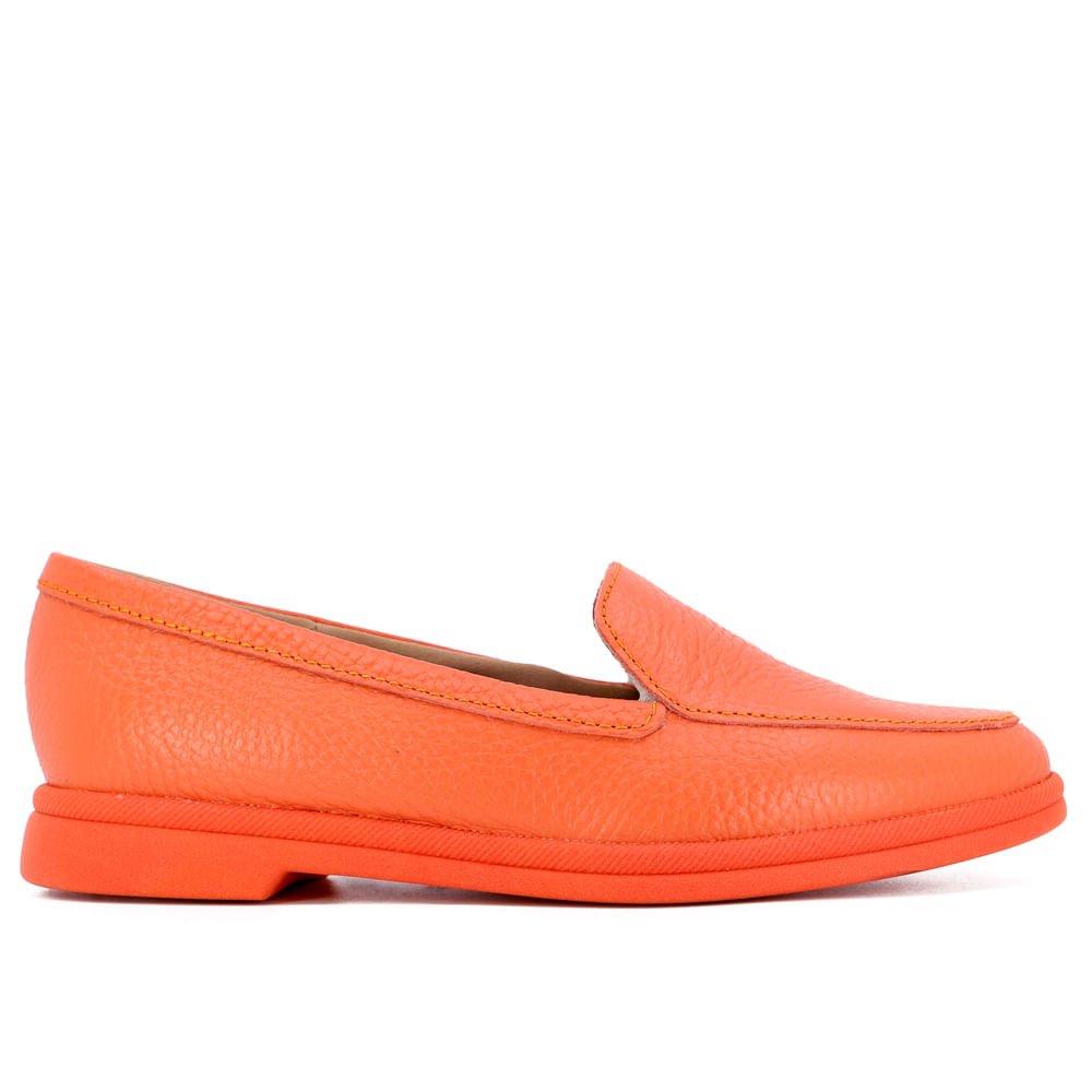 Loafer Laranja Salto Bloco Couro Básico