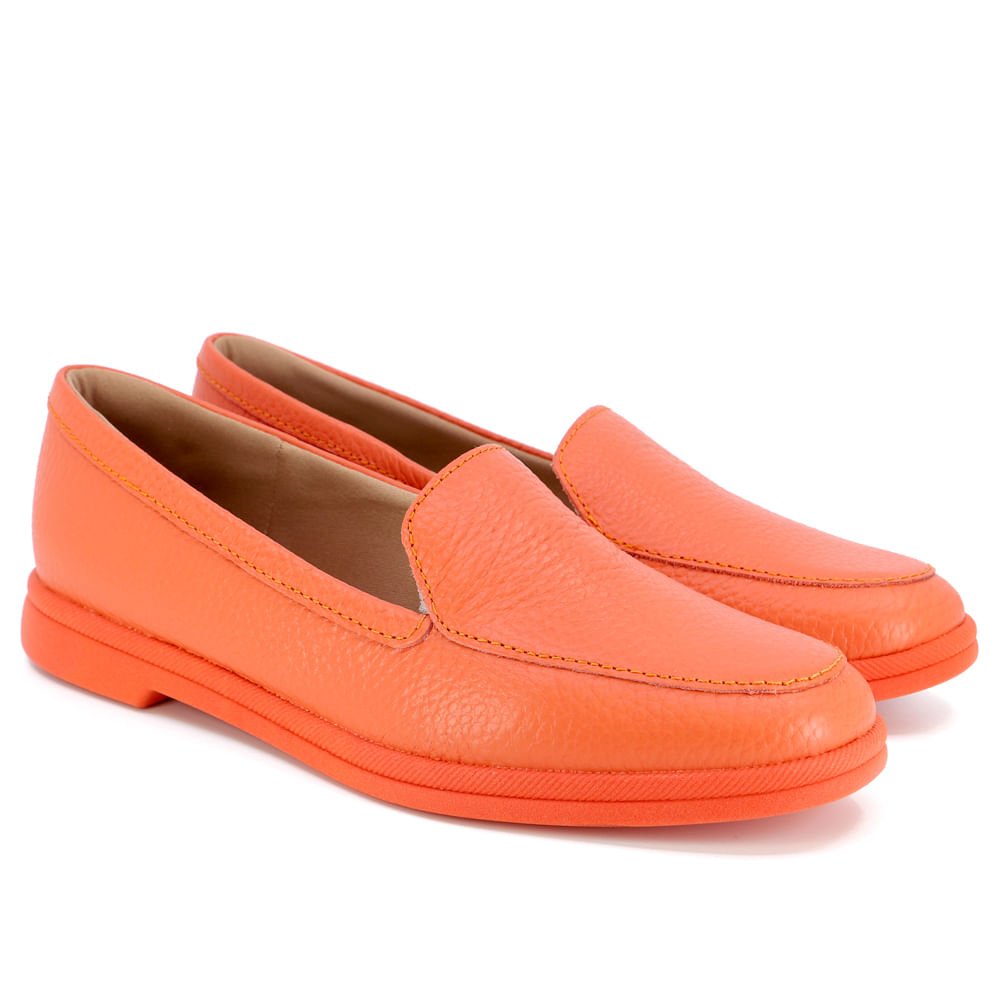 Loafer Laranja Salto Bloco Couro Básico Laranja 2