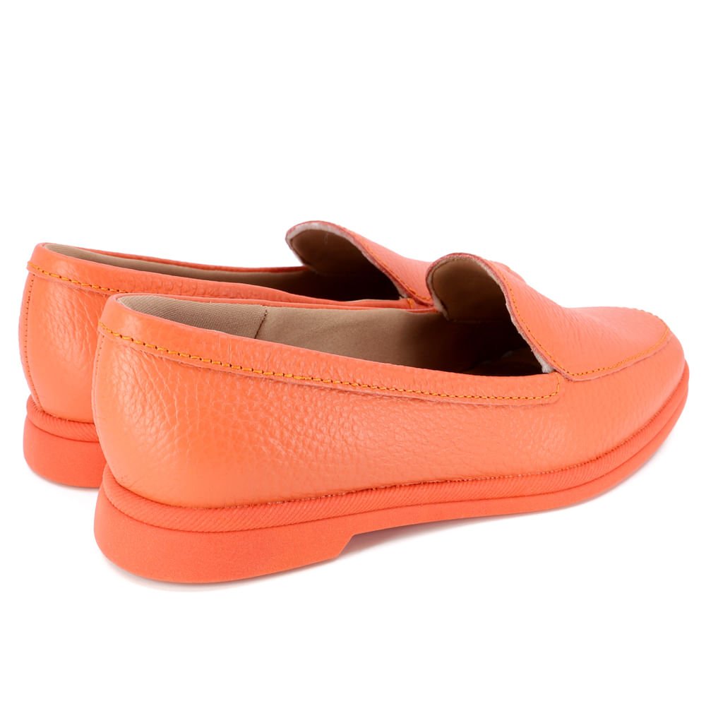 Loafer Laranja Salto Bloco Couro Básico Laranja 3