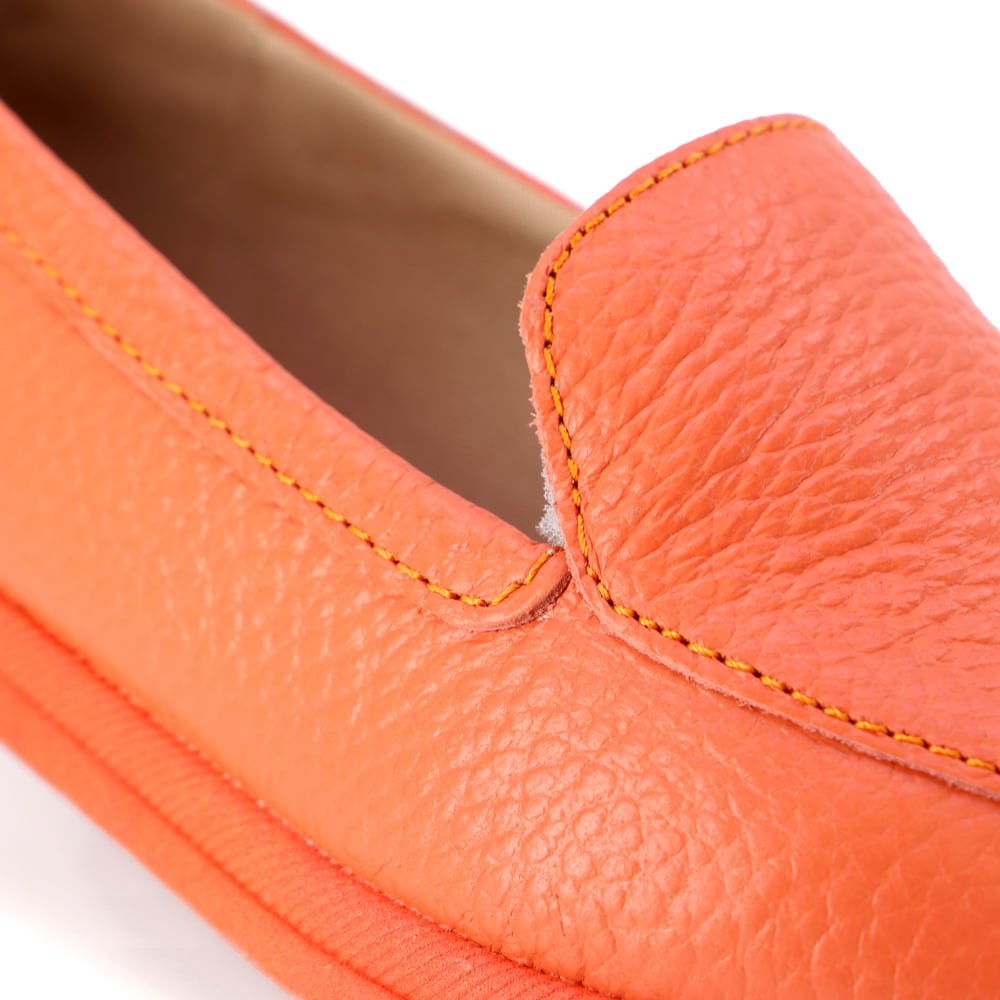 Loafer Laranja Salto Bloco Couro Básico Laranja 4