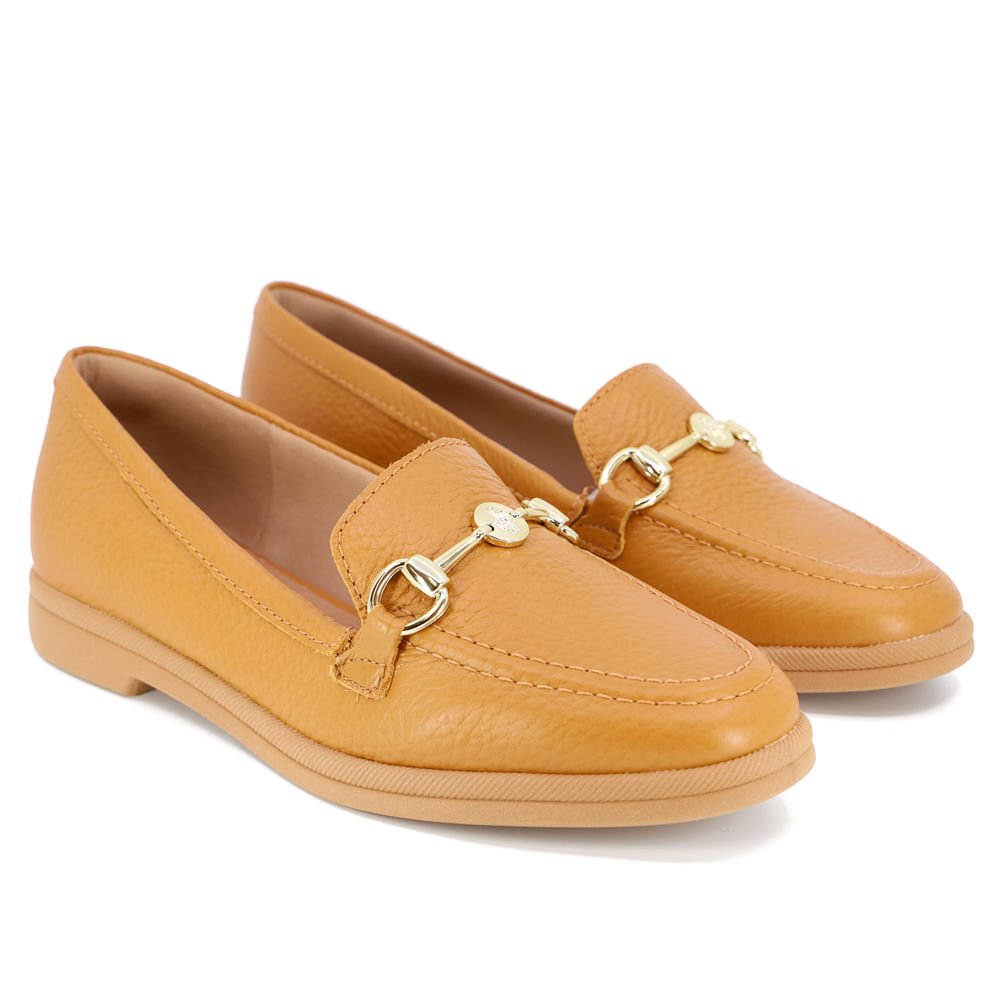 Loafer Marrom Salto Bloco Couro Fivela Marrom 2