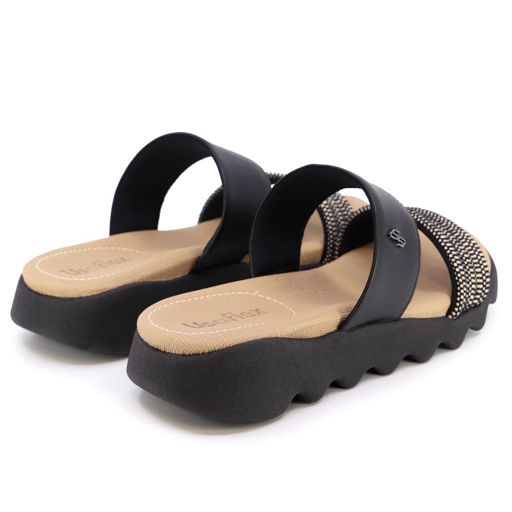 Rasteira Preta Salto Plataforma Couro Anatômica Preto 3