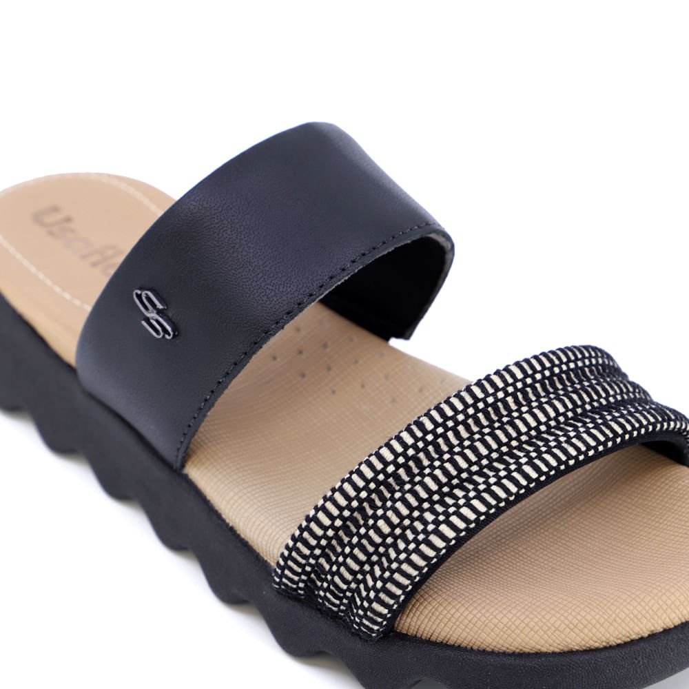 Rasteira Preta Salto Plataforma Couro Anatômica Preto 4