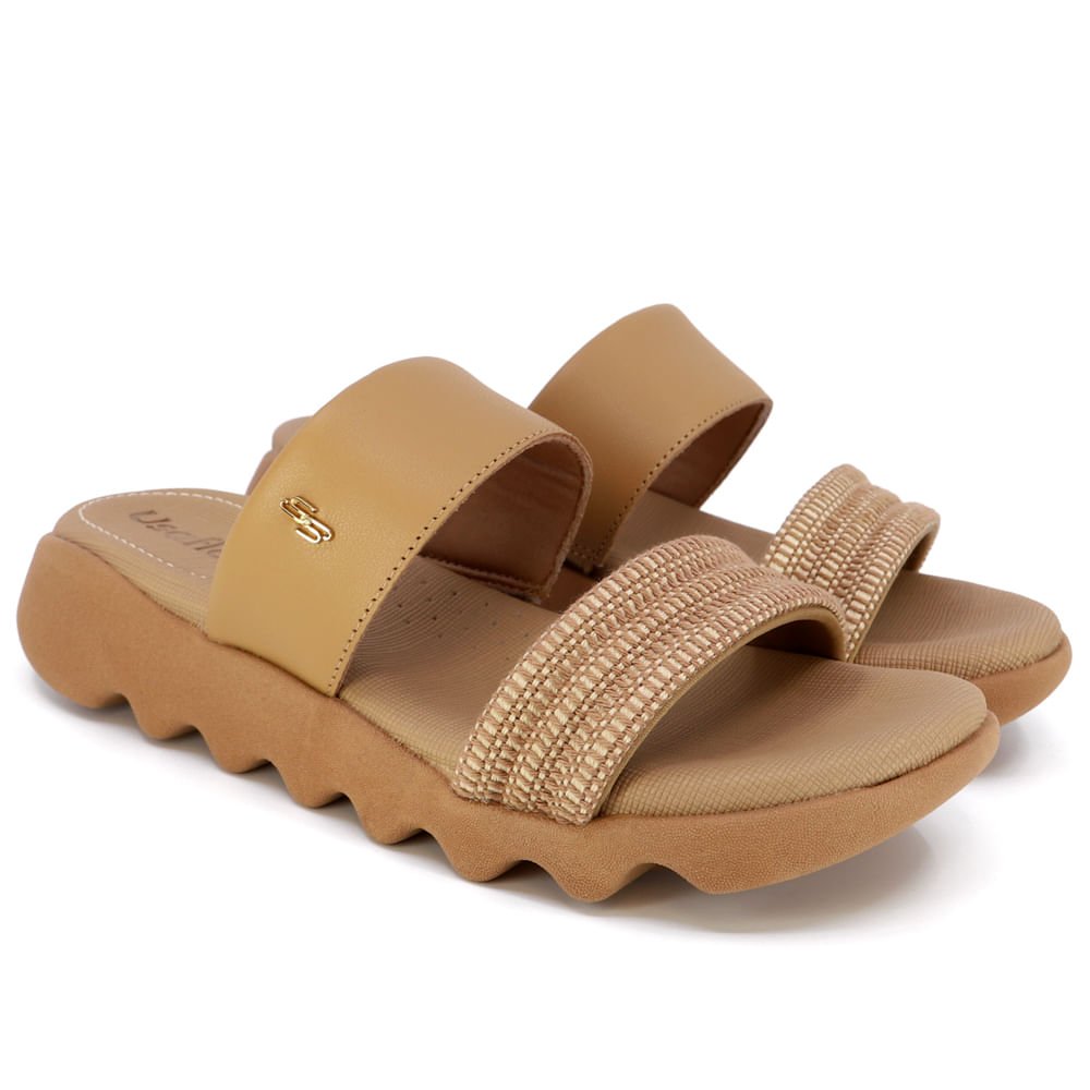 Rasteira Marrom Salto Plataforma Couro Anatômica Bege 2