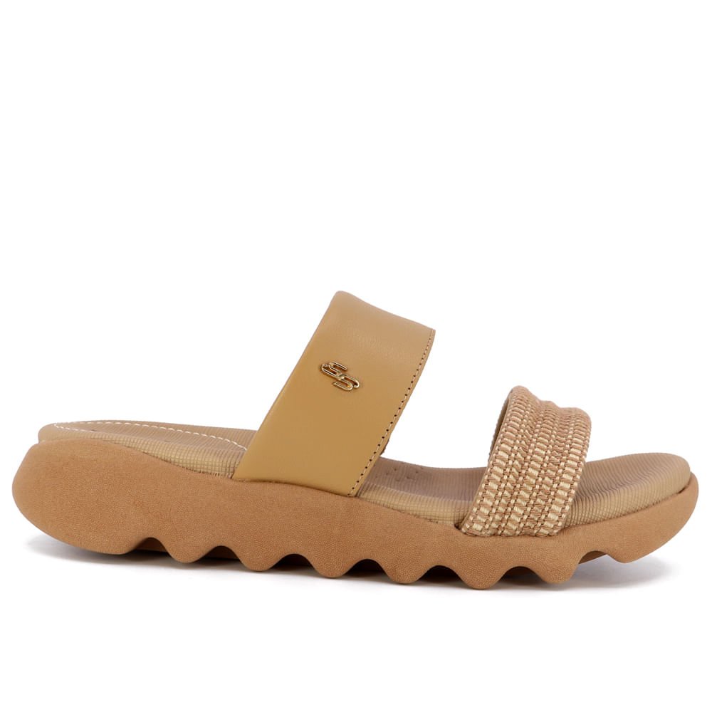 Rasteira Marrom Salto Plataforma Couro Anatômica