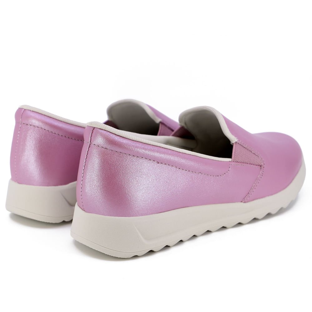 Tênis Slip On Couro Rosa Perolado Elástico Lateral Roxo 3