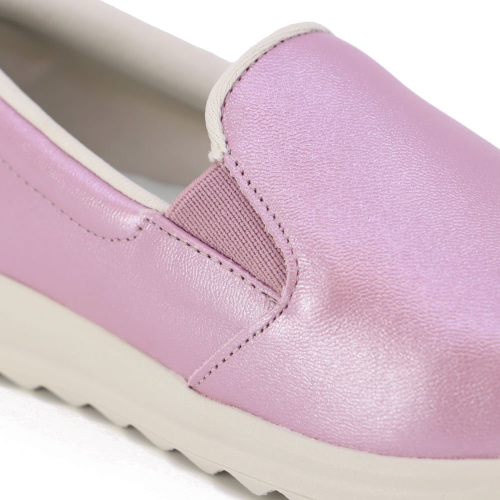 Tênis Slip On Couro Rosa Perolado Elástico Lateral Roxo 4