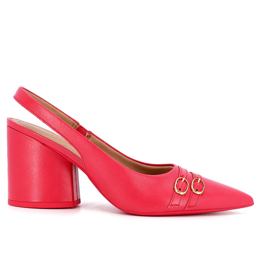 Slingback Rosa Salto Alto Couro Detalhe Fivelas Rosa 1