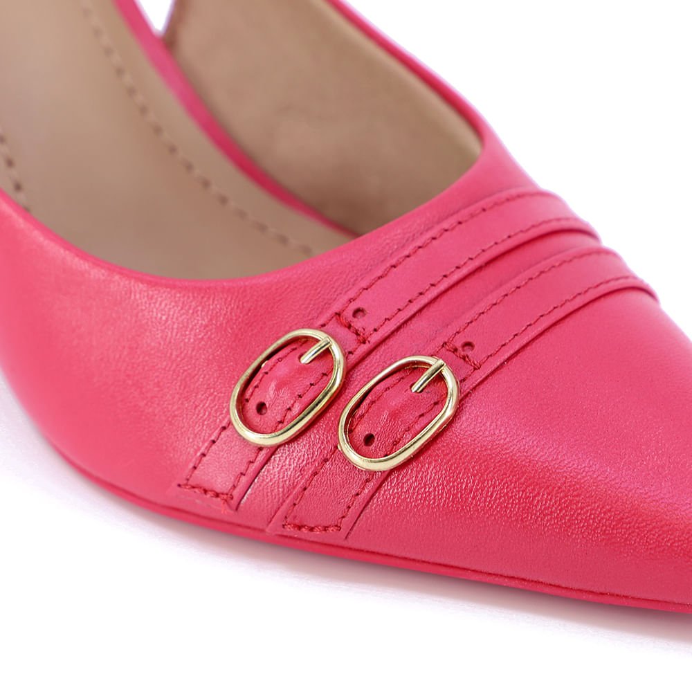 Slingback Rosa Salto Alto Couro Detalhe Fivelas Rosa 4