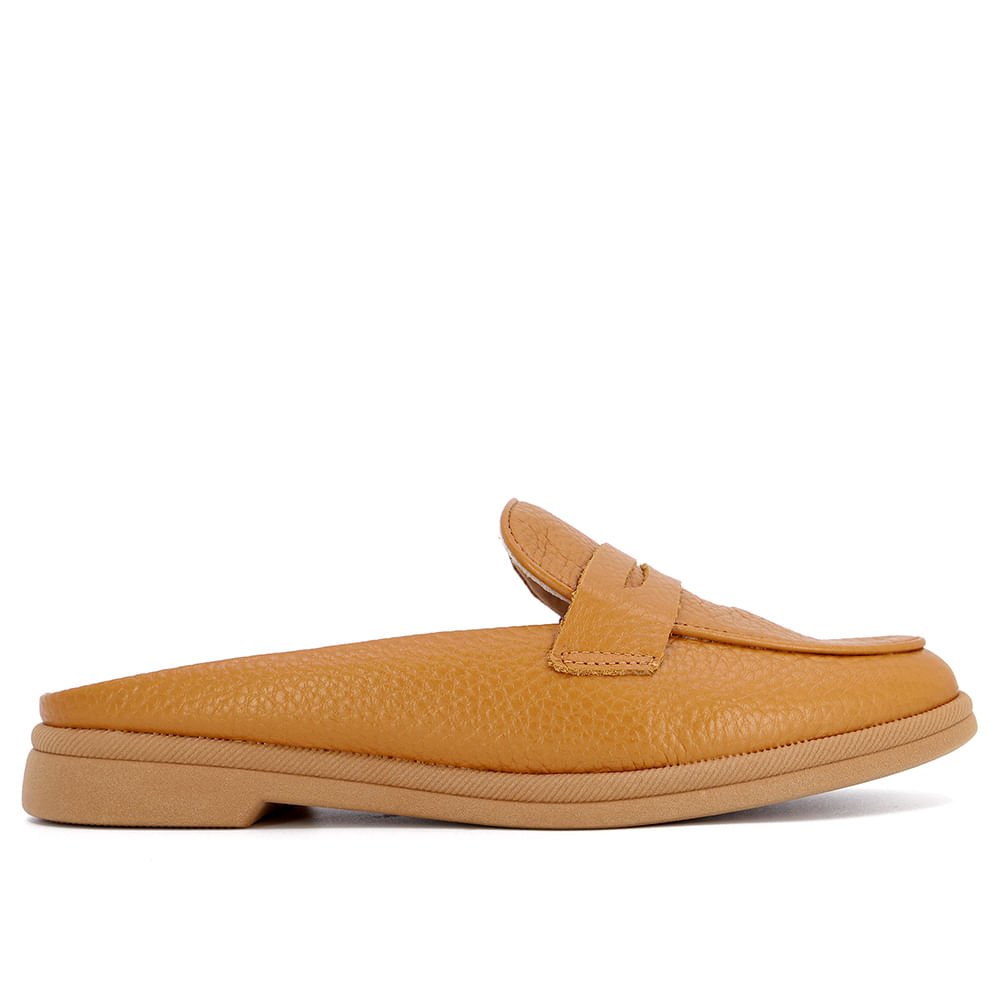 Mule Marrom Bico Redondo Couro