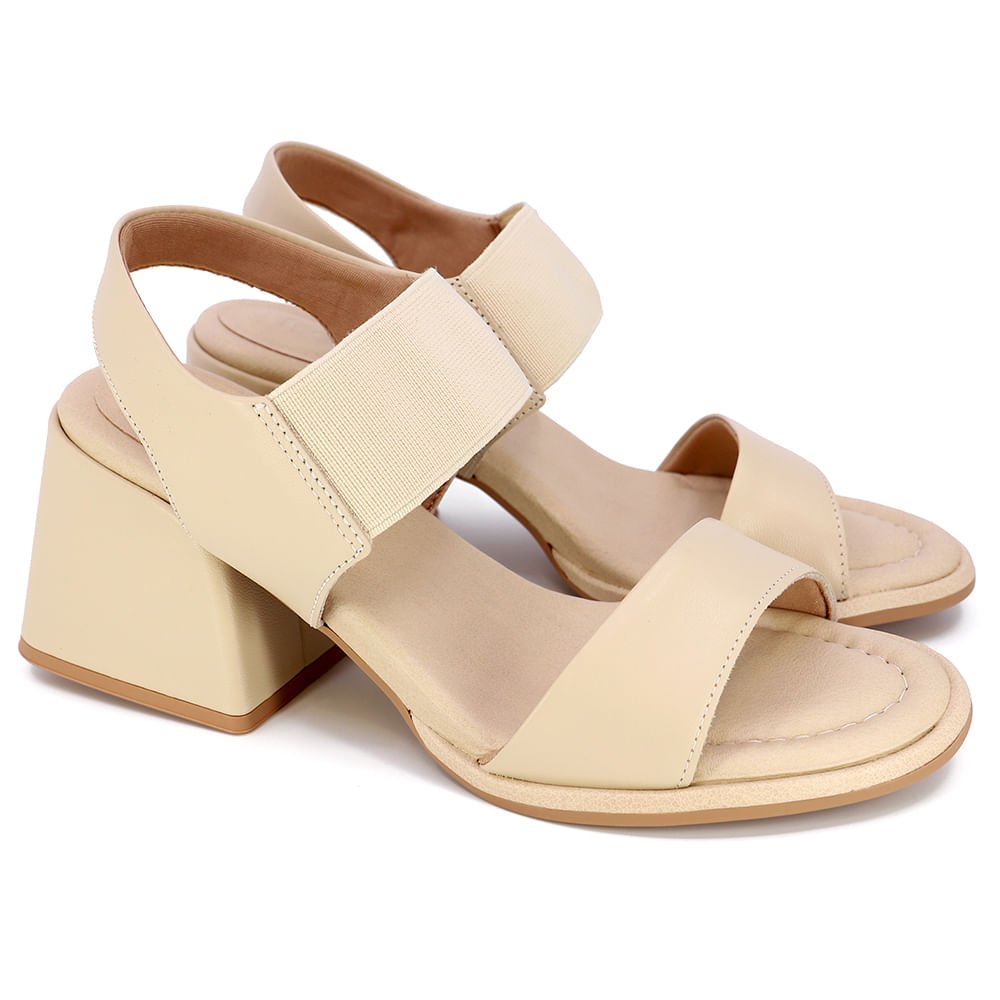 Sandália Salto Bloco Couro Bege Bege 2