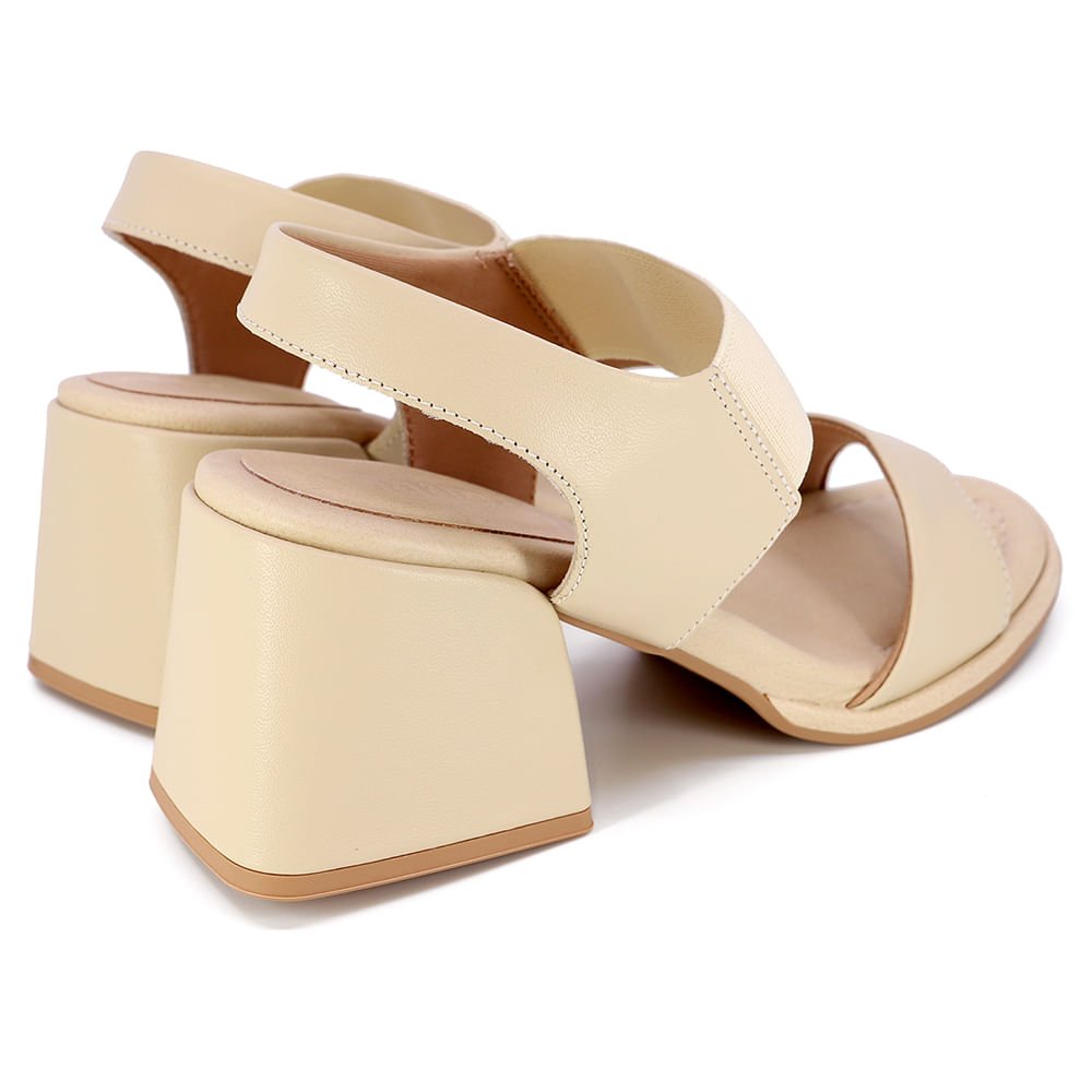 Sandália Salto Bloco Couro Bege Bege 3