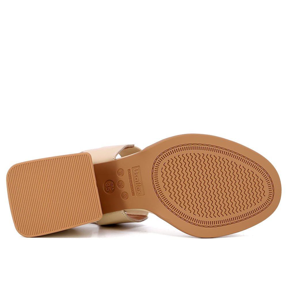 Sandália Salto Bloco Couro Bege Bege 5