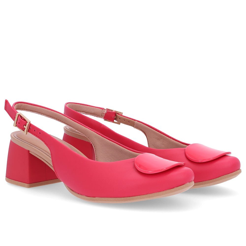 Sling Rosa 38 Slingback Rosa Salto Bloco Couro Enfeite Rosa