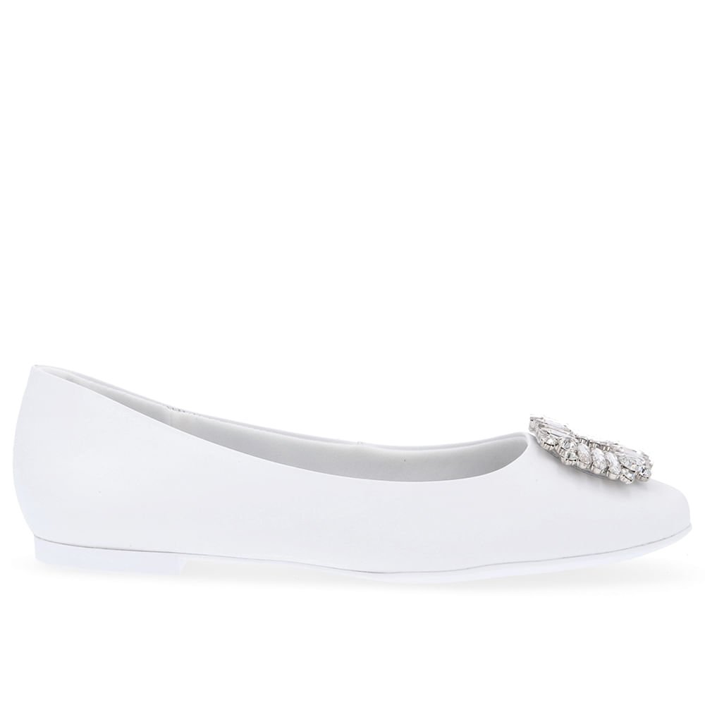 Sapatilha Branca Couro Enfeite Strass Branco 5