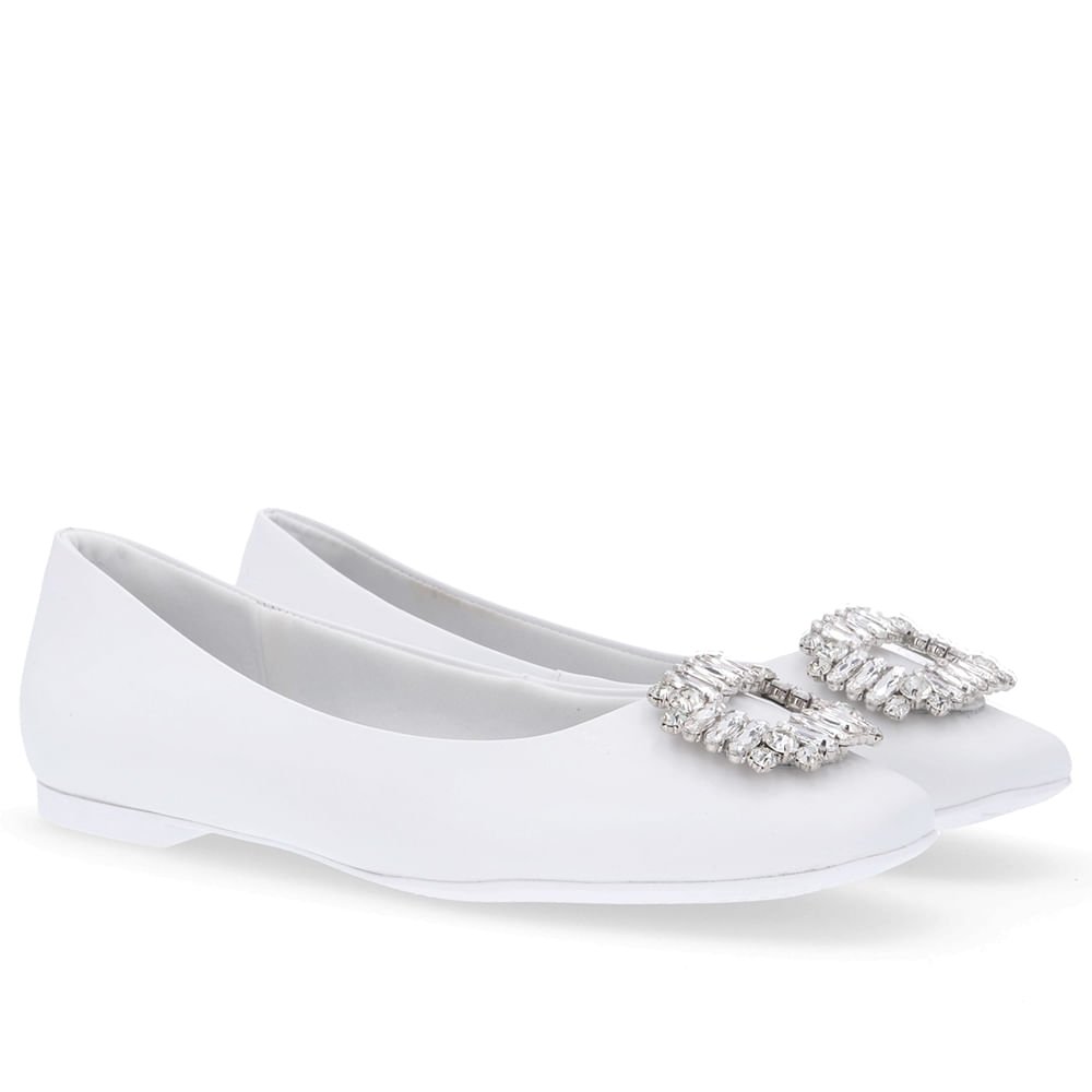Sapatilha Branca Couro Enfeite Strass