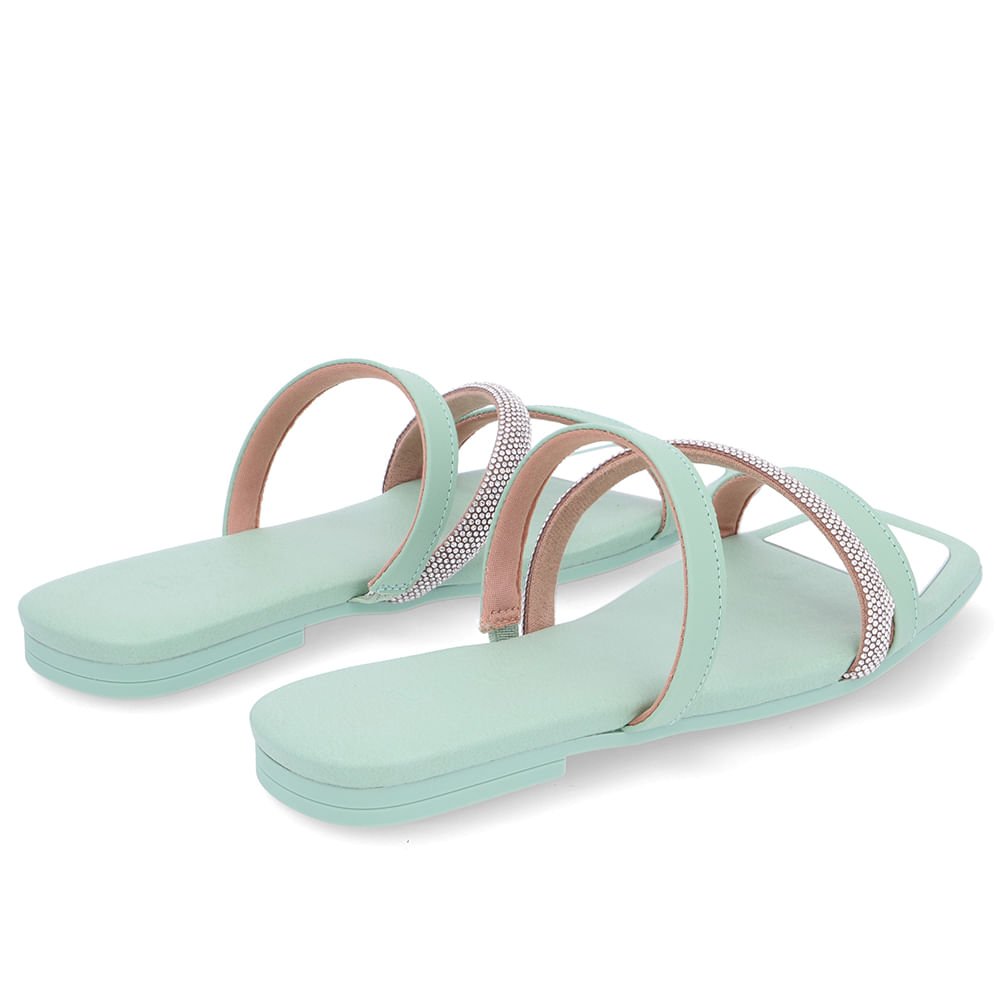 Rasteira Bico Quadrado Couro Verde Strass Verde 3