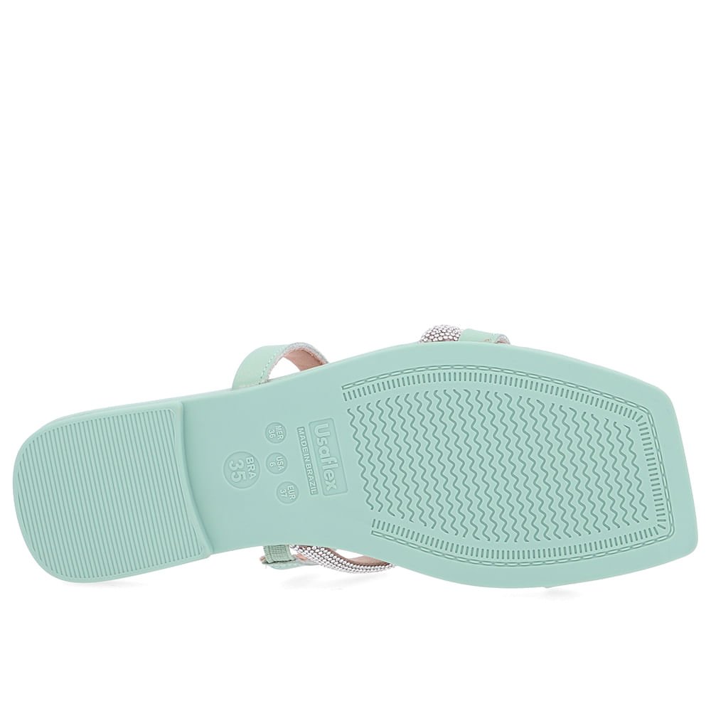 Rasteira Bico Quadrado Couro Verde Strass Verde 5