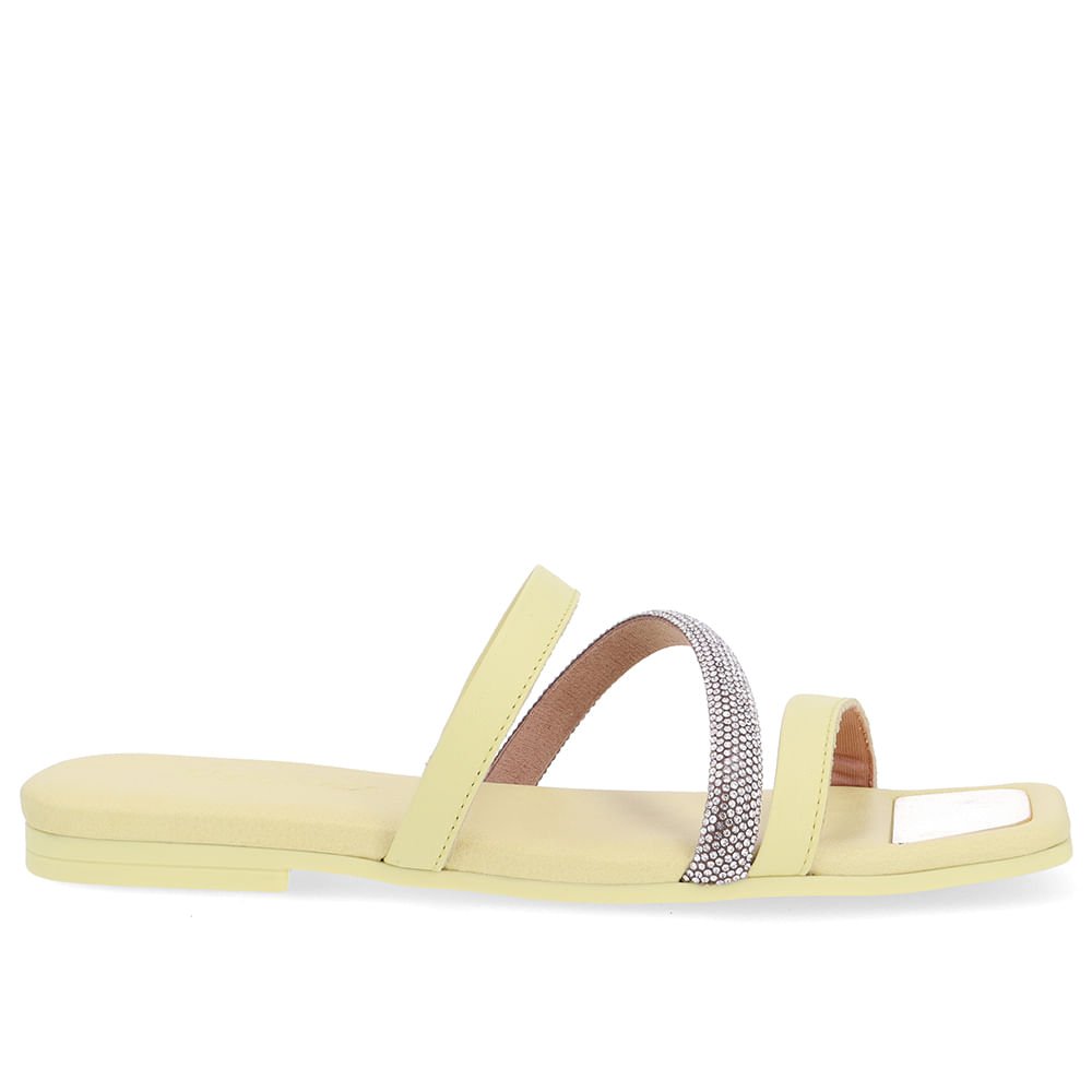 Rasteira Bico Quadrado Couro Amarelo Strass Amarelo 2