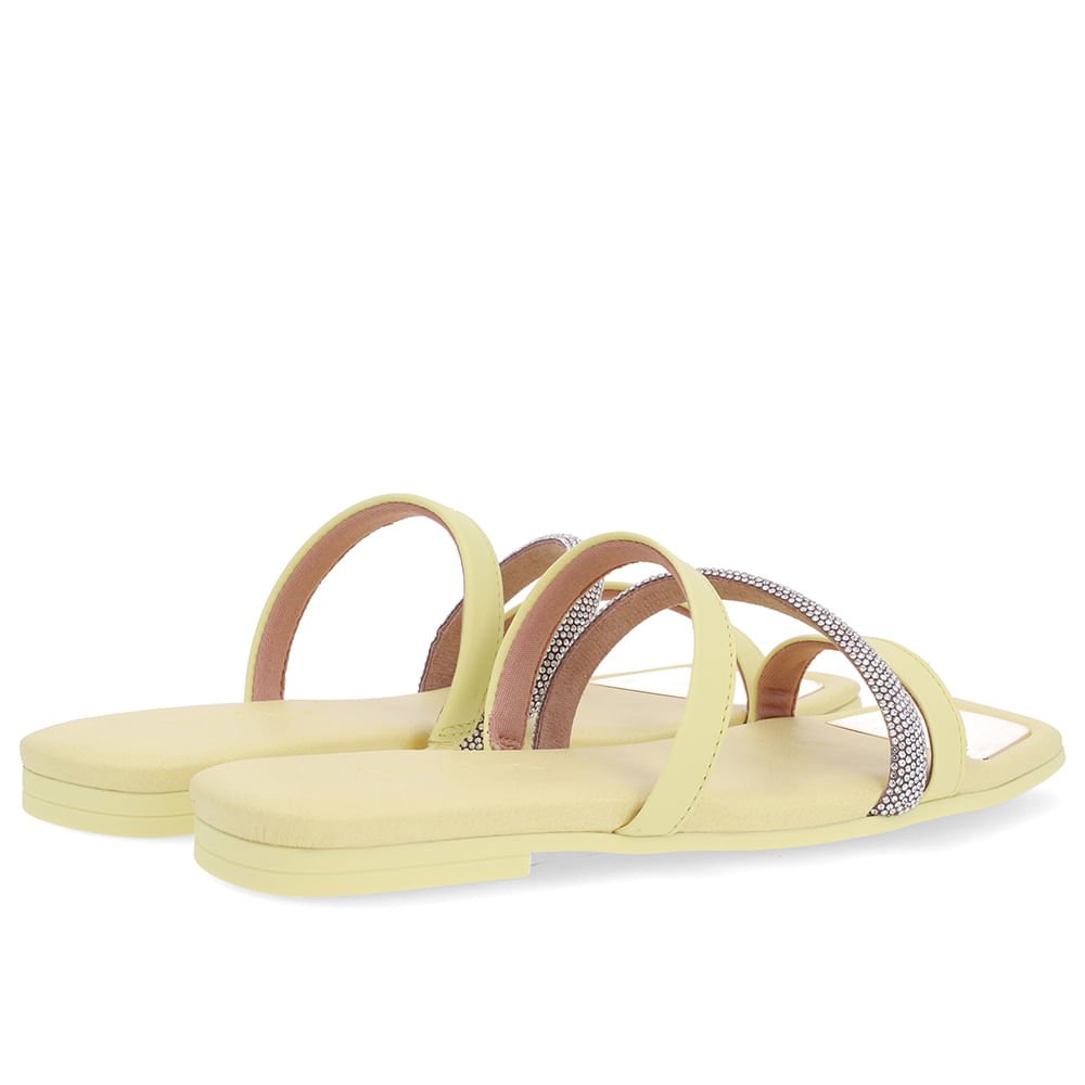 Rasteira Bico Quadrado Couro Amarelo Strass Amarelo 4