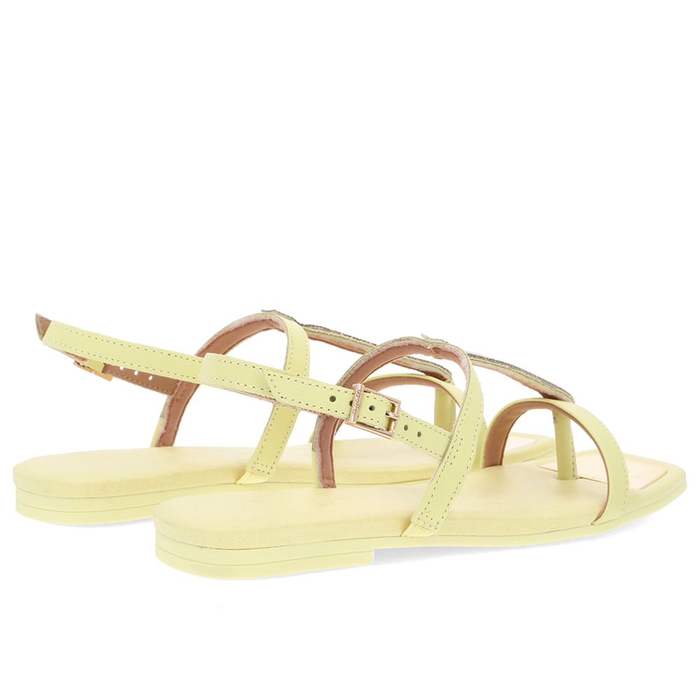 Sandália Bico Quadrado Couro Amarelo Strass Amarelo 3