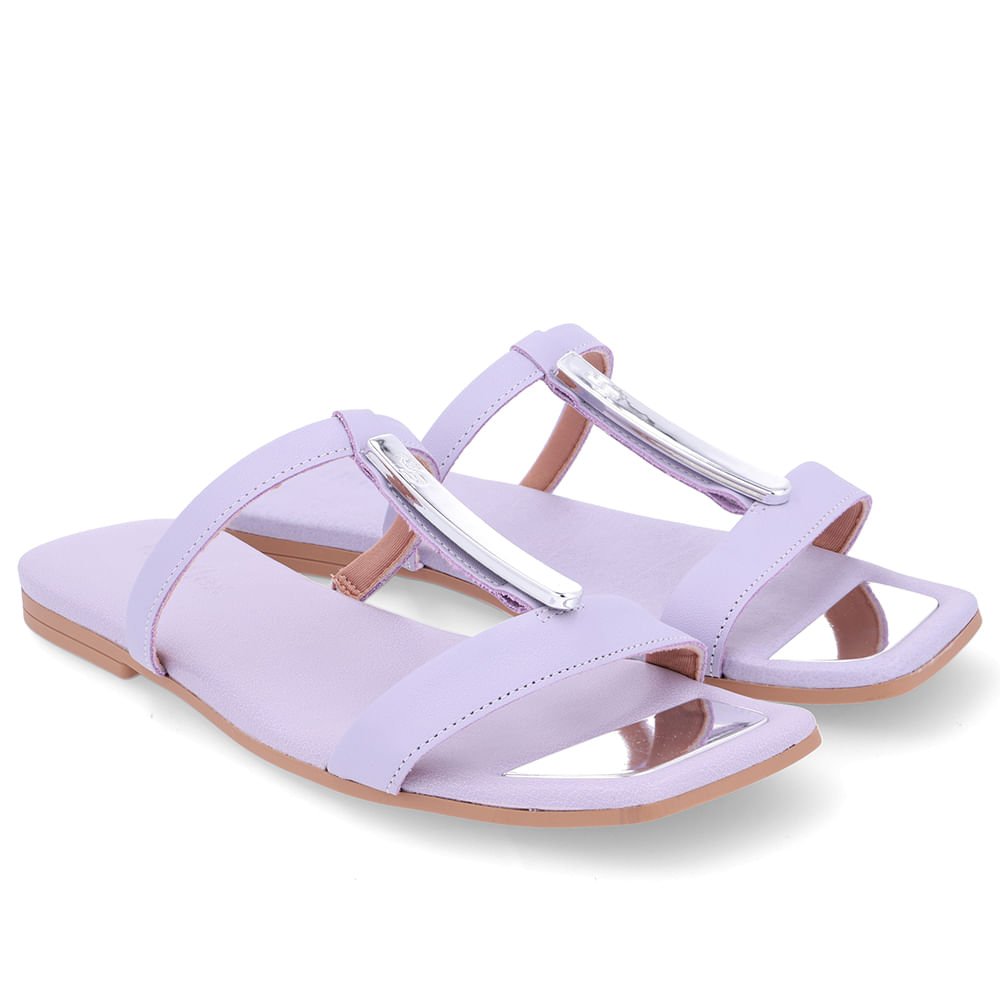 Rasteira Bico Quadrado Couro Lilás Roxo 2