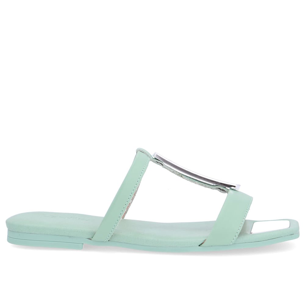 Rasteira Bico Quadrado Couro Verde