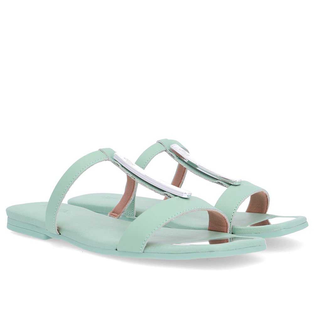 Rasteira Bico Quadrado Couro Verde Verde 2