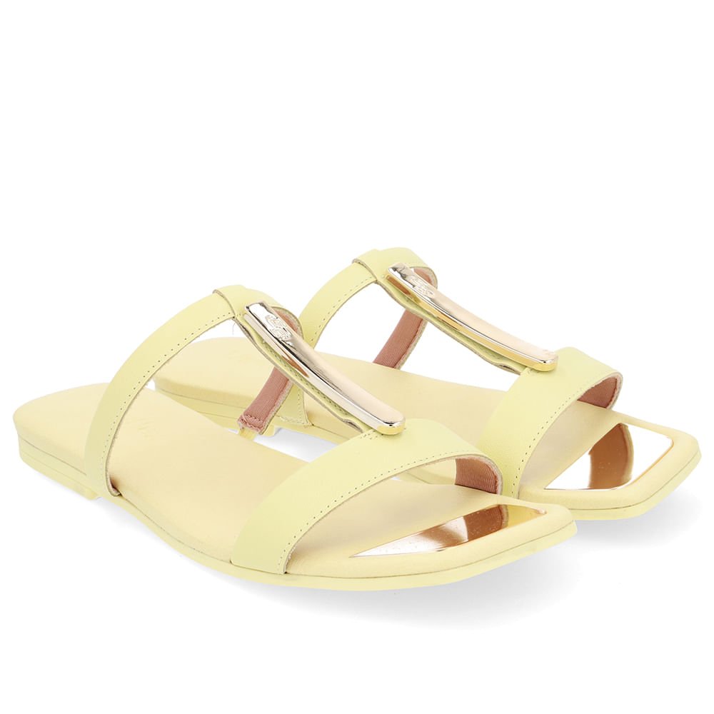 Rasteira Bico Quadrado Couro Amarelo Amarelo 2