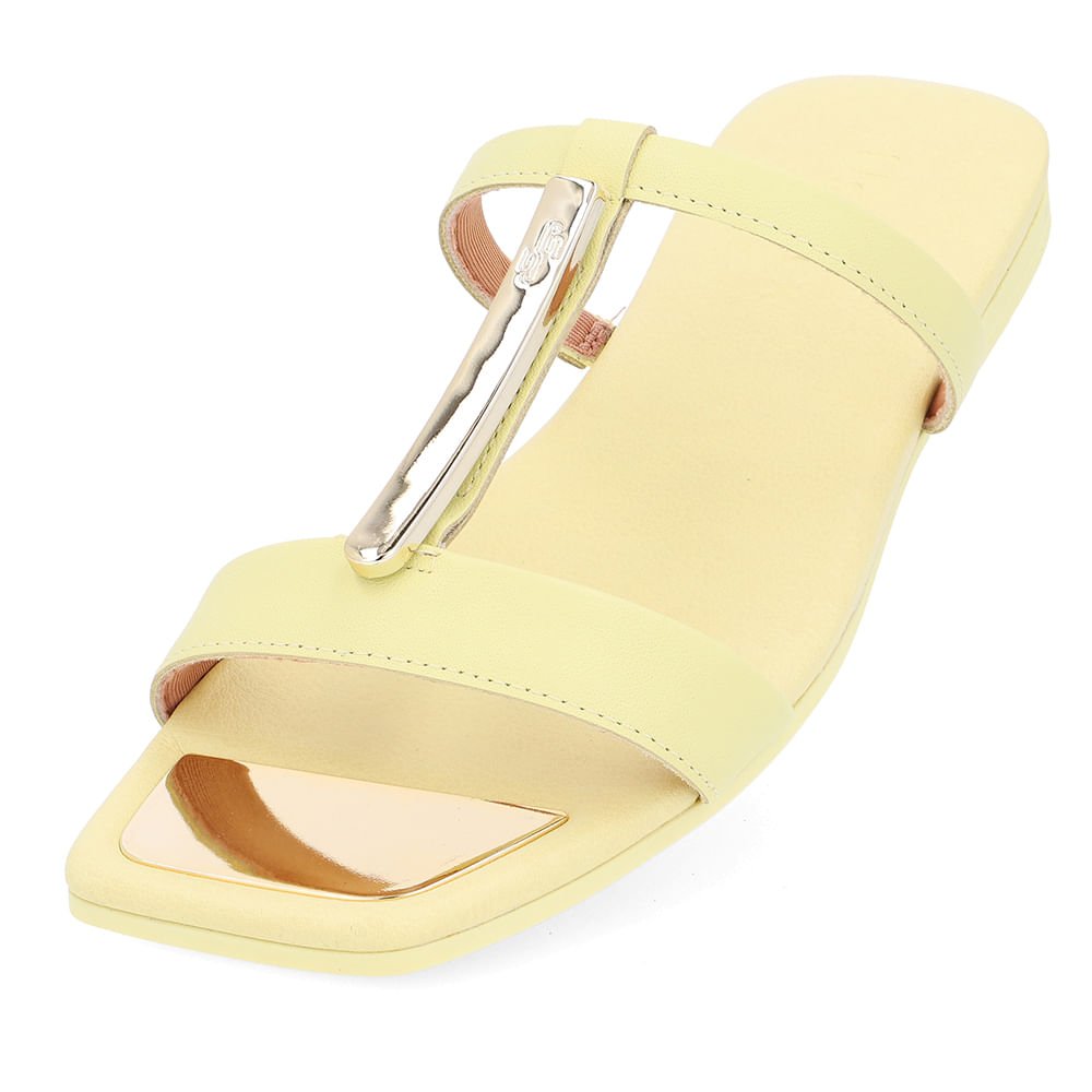 Rasteira Bico Quadrado Couro Amarelo Amarelo 4