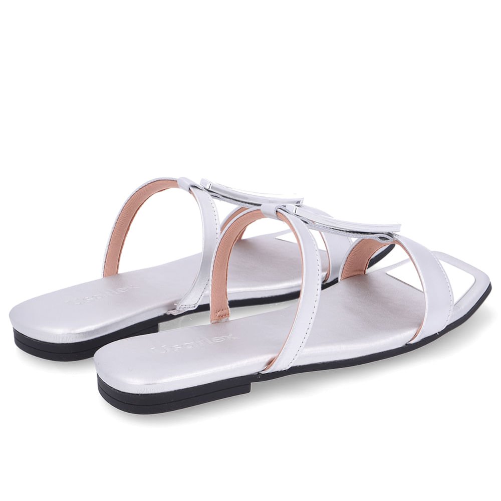 Rasteira Bico Quadrado Couro Prata Prata 3