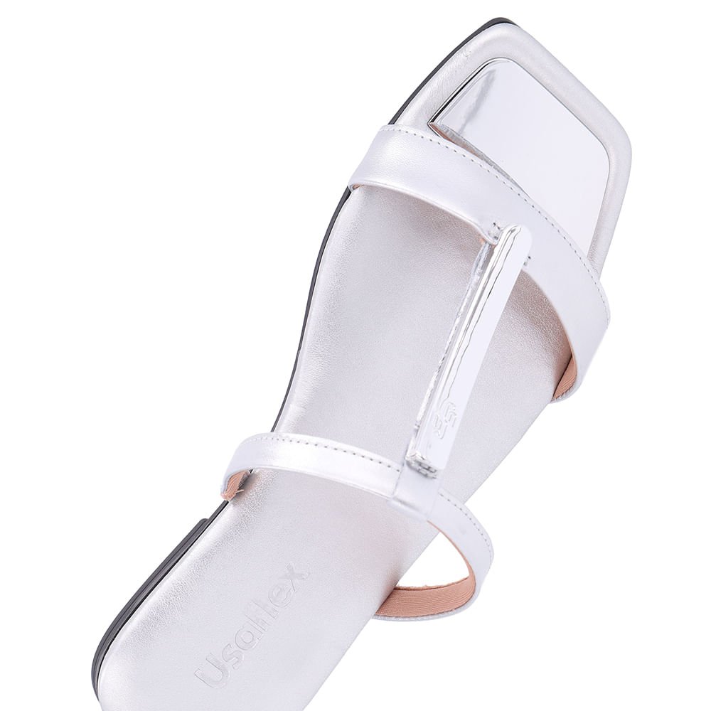 Rasteira Bico Quadrado Couro Prata Prata 4