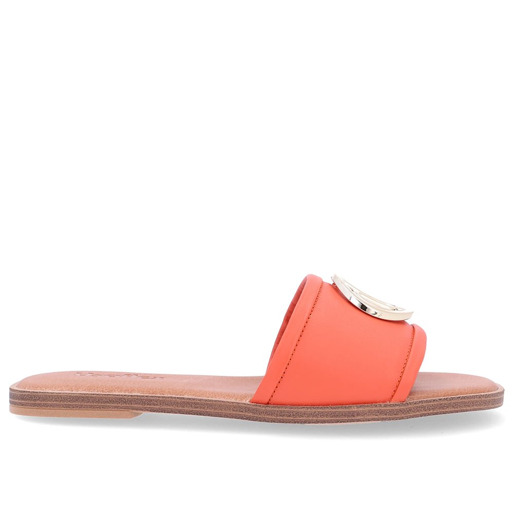 Rasteira Bico Redondo Couro Laranja Monograma Laranja 1