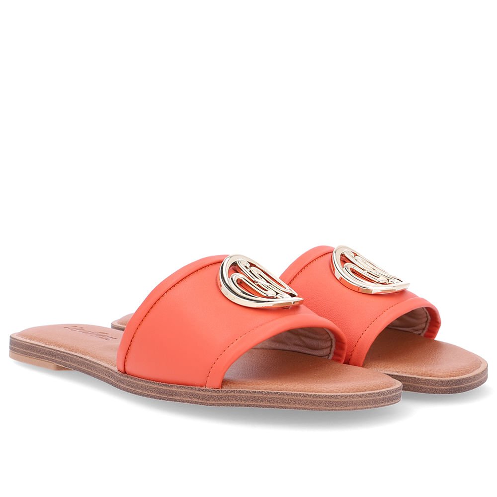 Rasteira Bico Redondo Couro Laranja Monograma Laranja 2