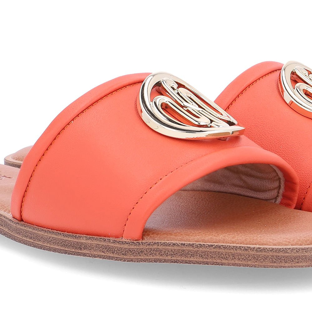 Rasteira Bico Redondo Couro Laranja Monograma Laranja 4