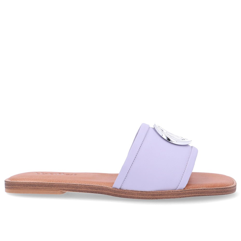 Rasteira Bico Redondo Couro Lilás Monograma Roxo 1