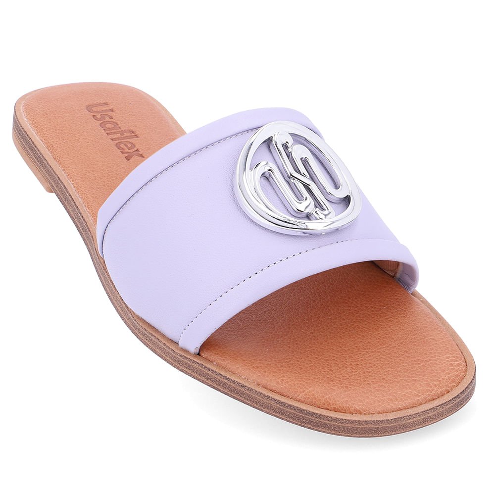 Rasteira Bico Redondo Couro Lilás Monograma Roxo 4