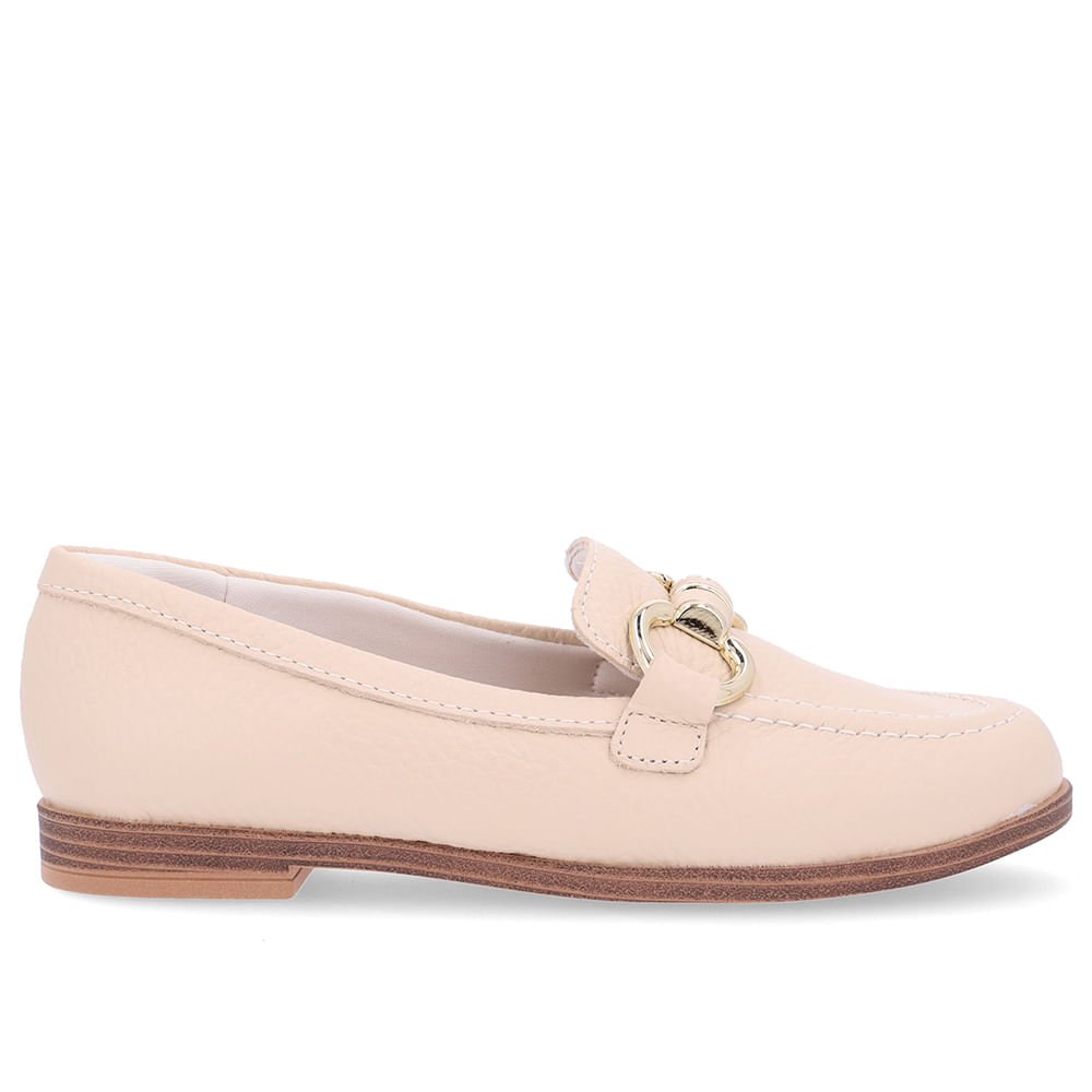 Loafer Bege Salto Bloco Couro Básico