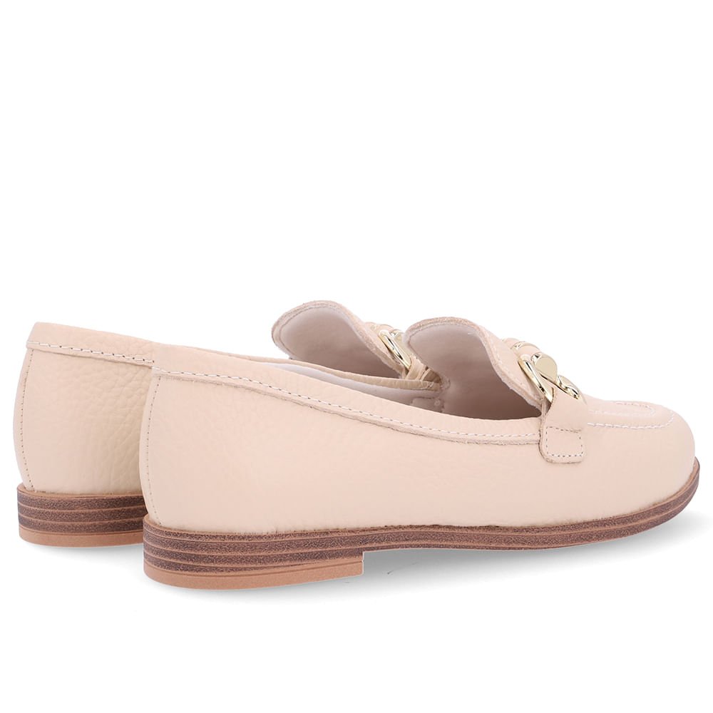 Loafer Bege Salto Bloco Couro Básico Bege 3