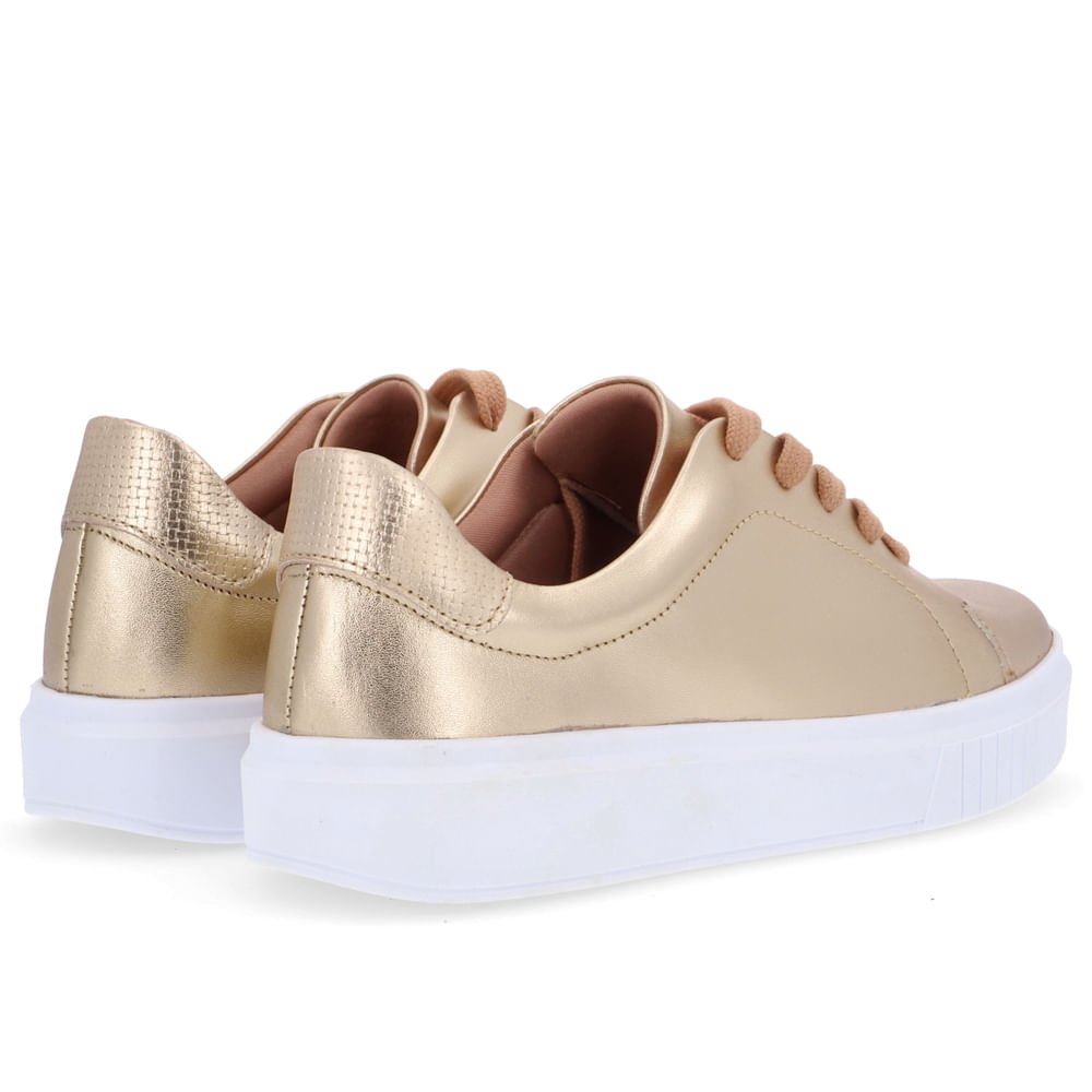 Tênis Cadarço Couro Dourado Sola Alta Dourado 3