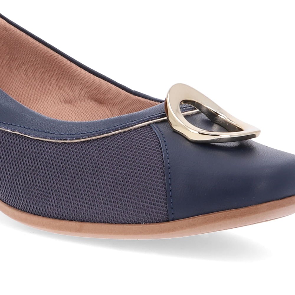 Scarpin Azul Salto Bloco Couro Detalhe Dourado Azul 4