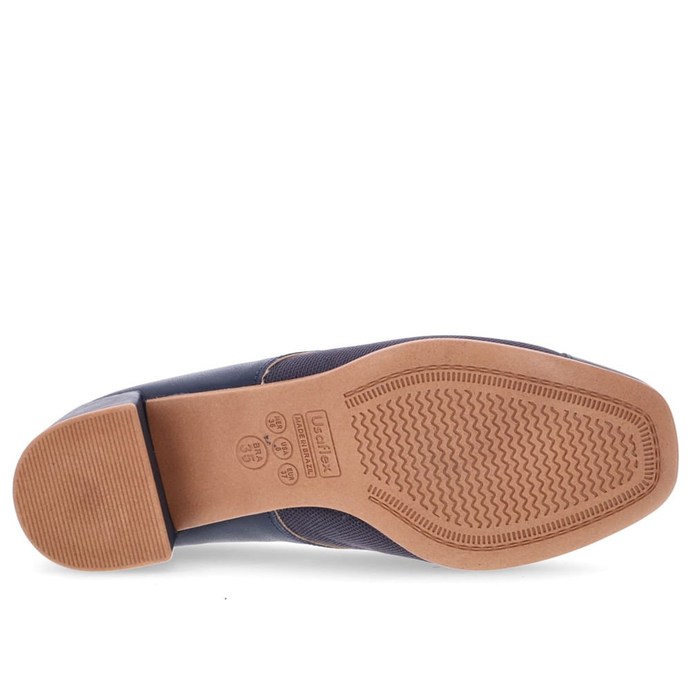 Scarpin Azul Salto Bloco Couro Detalhe Dourado Azul 5