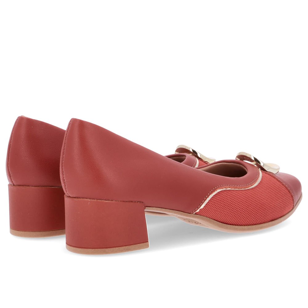 Scarpin Marrom Salto Bloco Couro Detalhe Dourado Marrom 3