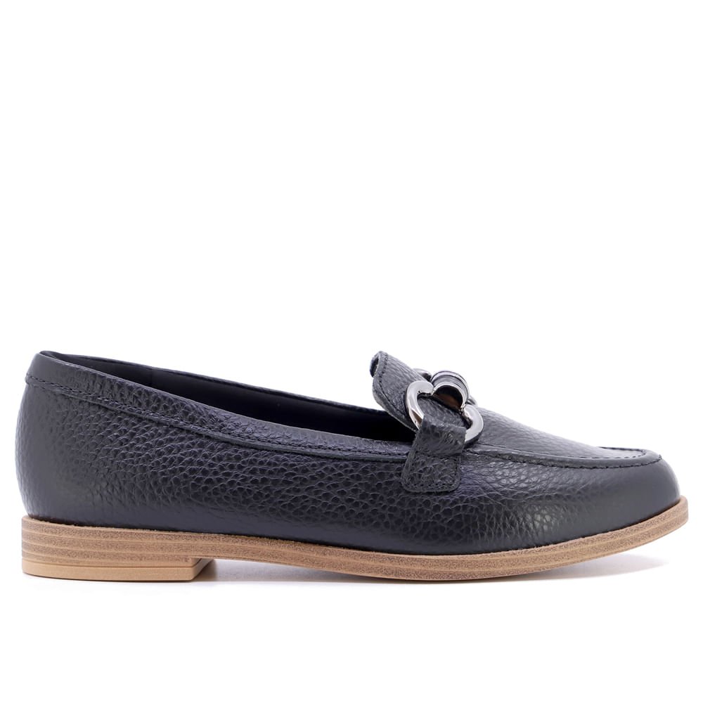 Loafer Preto Salto Bloco Couro Básico