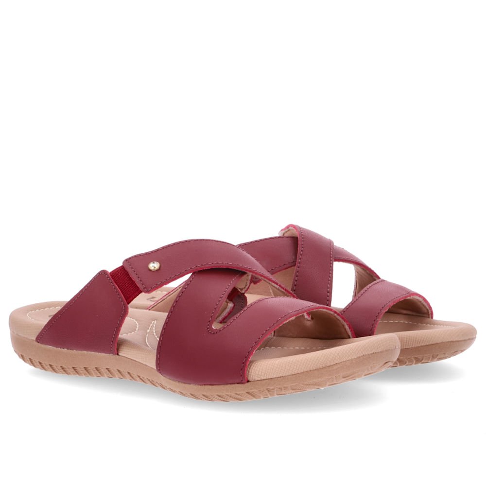 Tamanco Slide Couro Vermelho Bordô 2