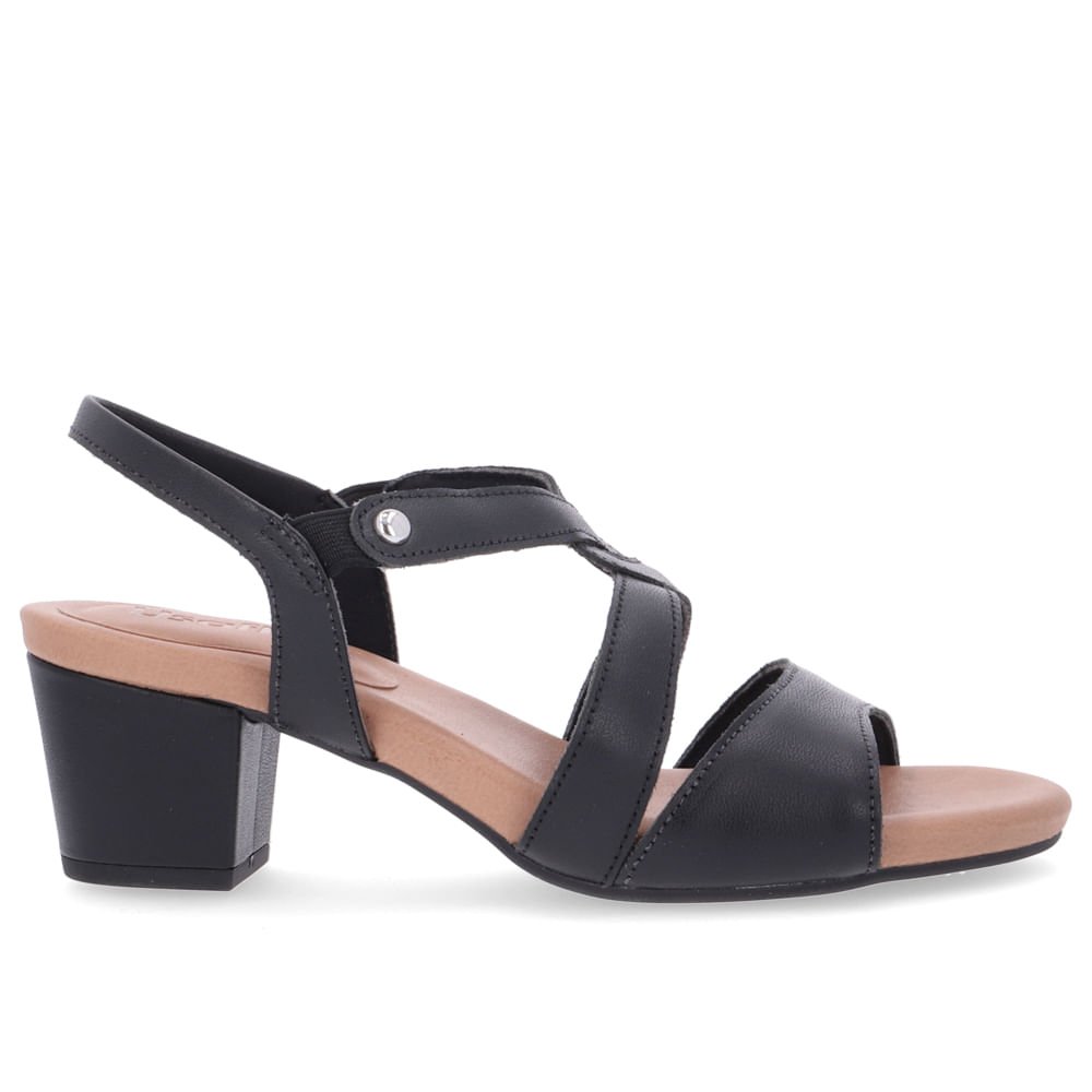 Sandália Salto Bloco Couro Preto
