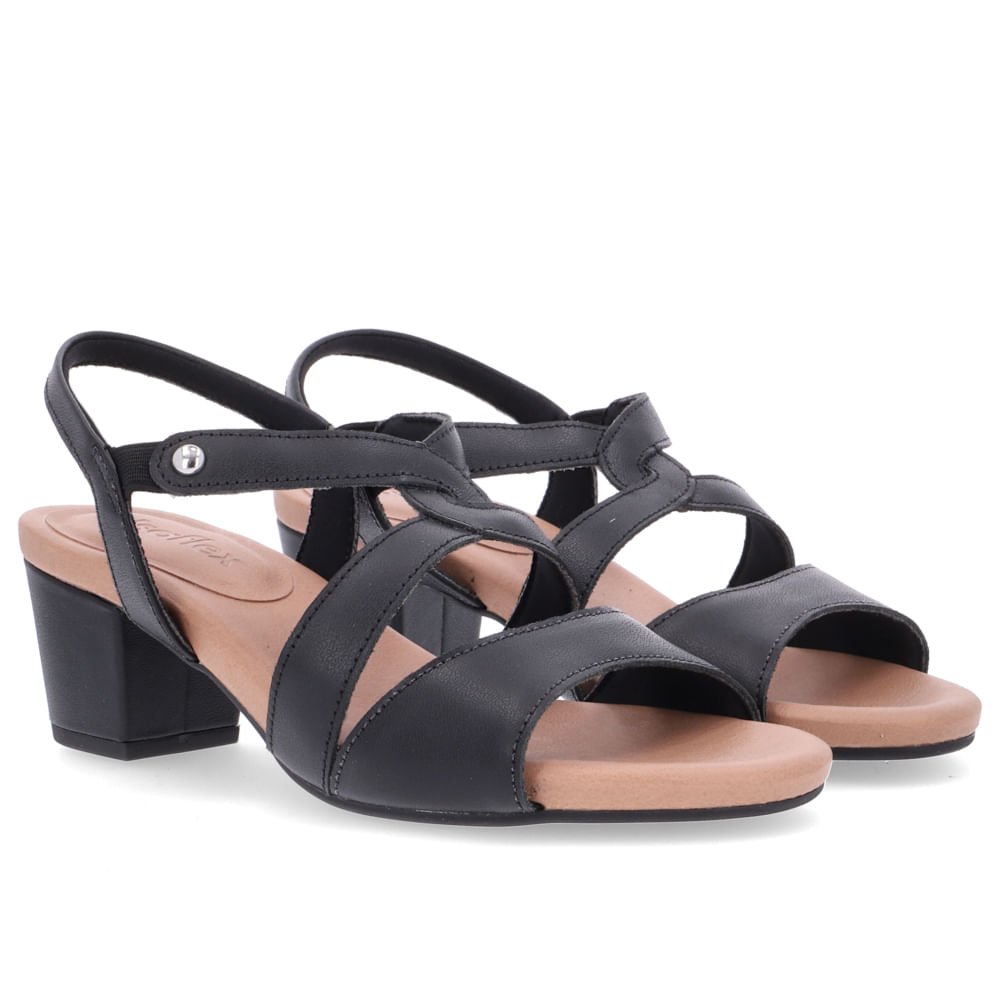 Sandália Salto Bloco Couro Preto Preto 2