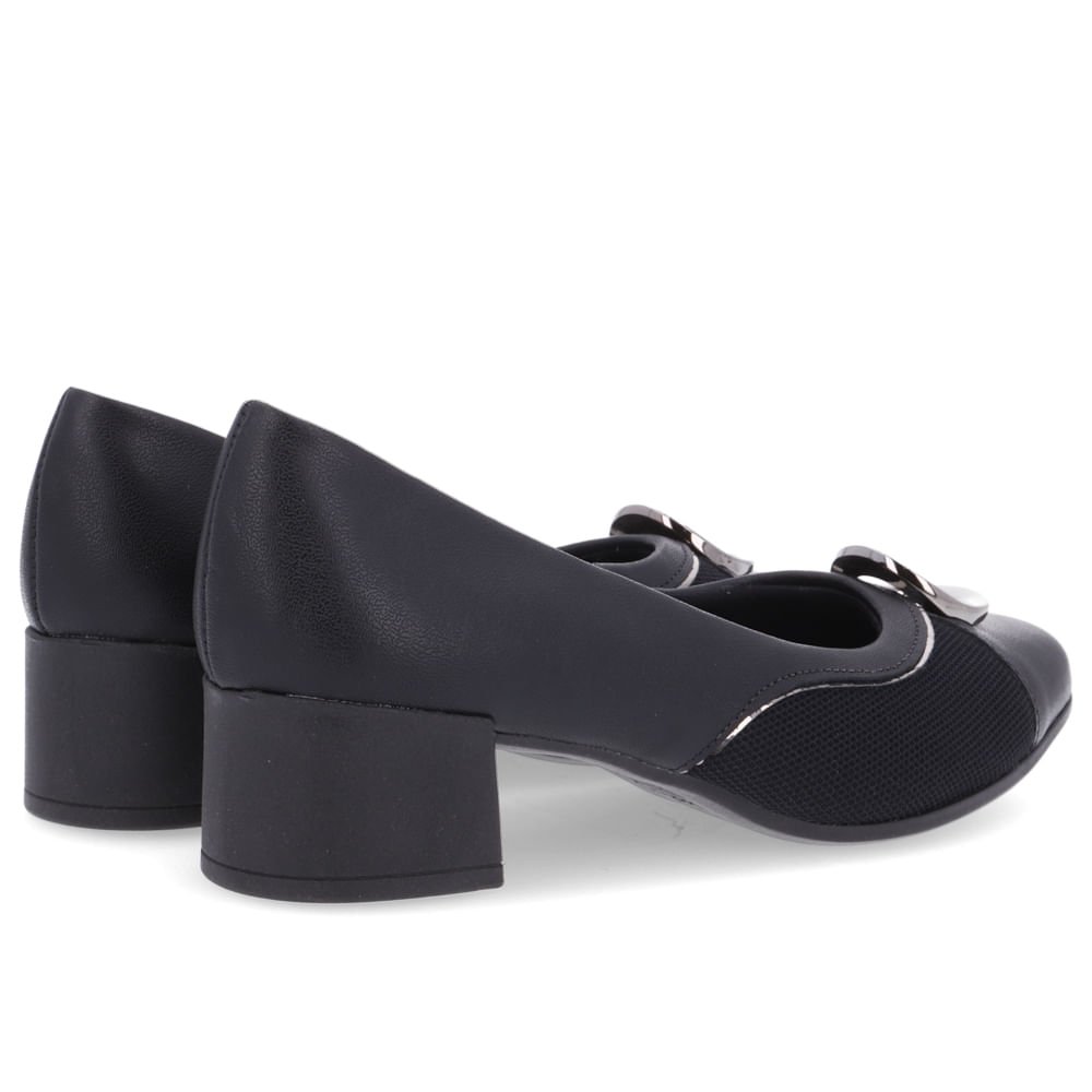 Scarpin Preto Salto Bloco Couro Detalhe Prata Preto 3