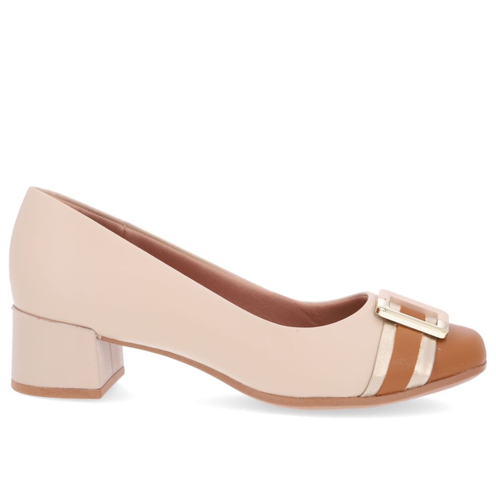 Scarpin Bege Salto Bloco Couro