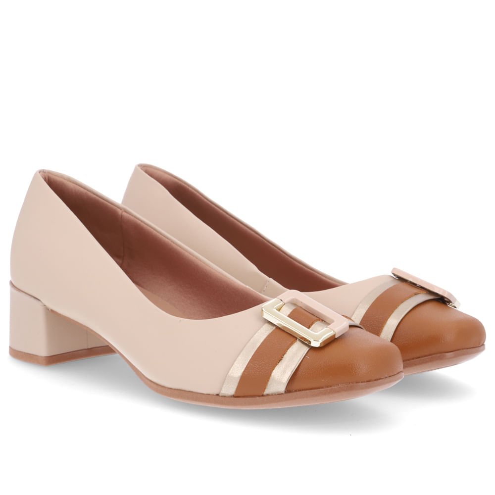 Scarpin Bege Salto Bloco Couro Bege 2